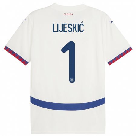 Kandiny Enfant Maillot Serbie Luka Lijeskic #1 Blanc Tenues Extérieur 24-26 T-Shirt