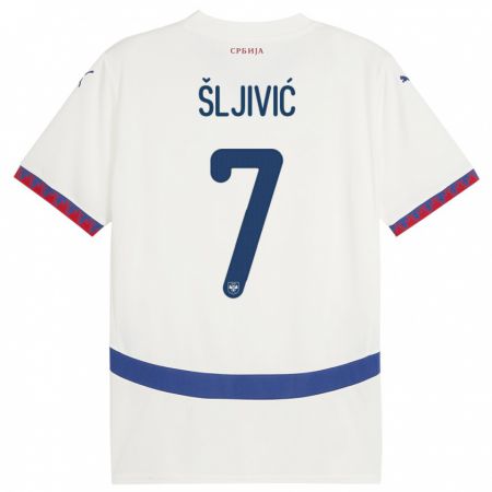 Kandiny Enfant Maillot Serbie Jovan Sljivic #7 Blanc Tenues Extérieur 24-26 T-Shirt