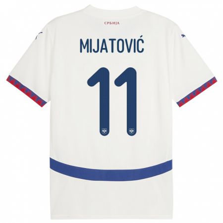 Kandiny Enfant Maillot Serbie Jovan Mijatovic #11 Blanc Tenues Extérieur 24-26 T-Shirt