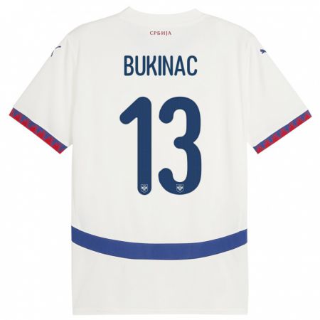Kandiny Enfant Maillot Serbie Stefan Bukinac #13 Blanc Tenues Extérieur 24-26 T-Shirt