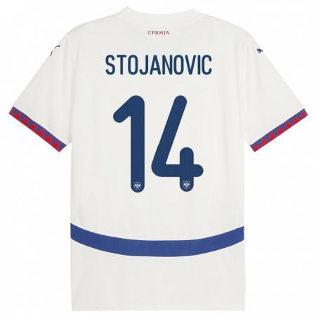 Kandiny Enfant Maillot Serbie Matija Stojanovic #14 Blanc Tenues Extérieur 24-26 T-Shirt