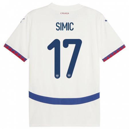 Kandiny Enfant Maillot Serbie Jan Carlo Simic #17 Blanc Tenues Extérieur 24-26 T-Shirt