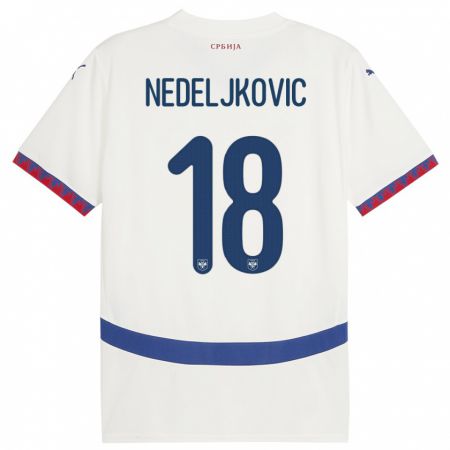 Kandiny Enfant Maillot Serbie Kosta Nedeljkovic #18 Blanc Tenues Extérieur 24-26 T-Shirt