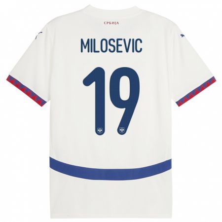 Kandiny Enfant Maillot Serbie Jovan Milosevic #19 Blanc Tenues Extérieur 24-26 T-Shirt