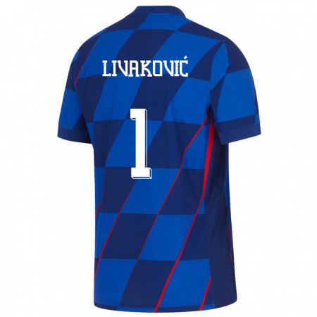 Kandiny Enfant Maillot Croatie Dominik Livakovic #1 Bleu Tenues Extérieur 24-26 T-Shirt