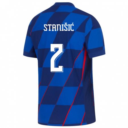 Kandiny Enfant Maillot Croatie Josip Stanisic #2 Bleu Tenues Extérieur 24-26 T-Shirt