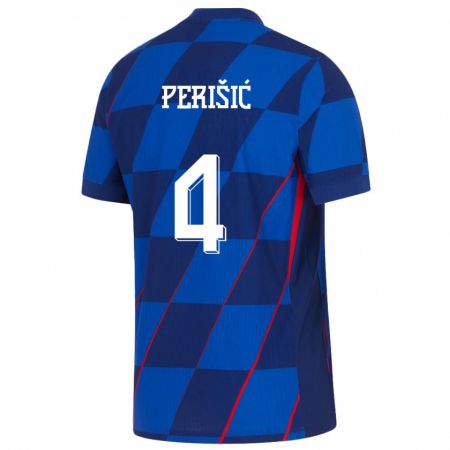 Kandiny Enfant Maillot Croatie Ivan Perisic #4 Bleu Tenues Extérieur 24-26 T-Shirt