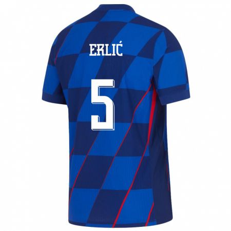 Kandiny Enfant Maillot Croatie Martin Erlic #5 Bleu Tenues Extérieur 24-26 T-Shirt