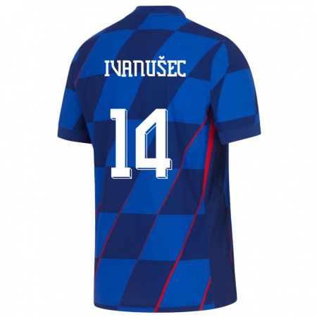 Kandiny Enfant Maillot Croatie Luka Ivanusec #14 Bleu Tenues Extérieur 24-26 T-Shirt