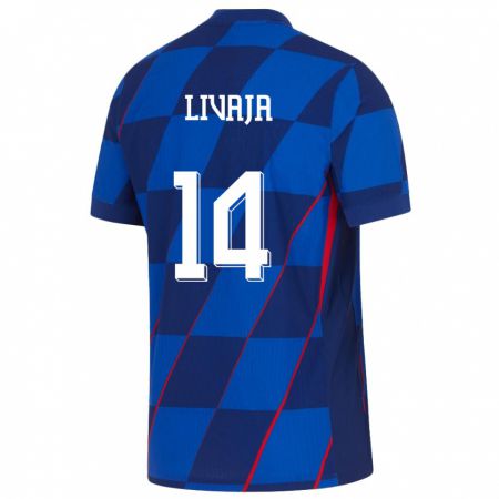 Kandiny Enfant Maillot Croatie Marko Livaja #14 Bleu Tenues Extérieur 24-26 T-Shirt
