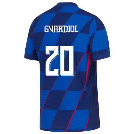 Kandiny Enfant Maillot Croatie Josko Gvardiol #20 Bleu Tenues Extérieur 24-26 T-Shirt
