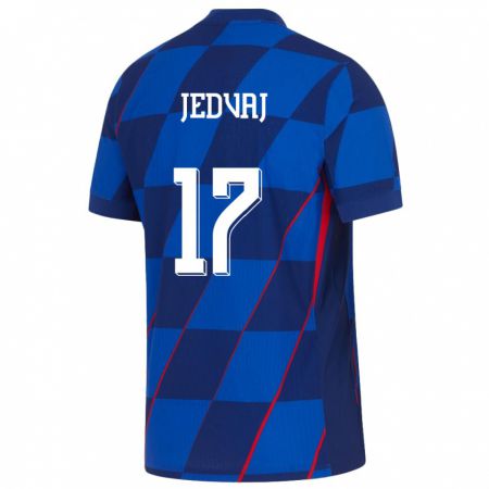 Kandiny Enfant Maillot Croatie Karla Jedvaj #17 Bleu Tenues Extérieur 24-26 T-Shirt
