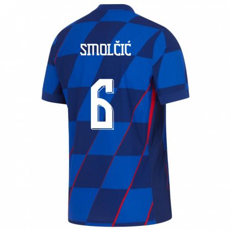 Kandiny Enfant Maillot Croatie Hrvoje Smolcic #6 Bleu Tenues Extérieur 24-26 T-Shirt