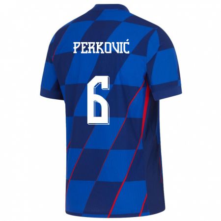 Kandiny Enfant Maillot Croatie Mauro Perkovic #6 Bleu Tenues Extérieur 24-26 T-Shirt
