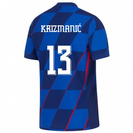 Kandiny Enfant Maillot Croatie Kresimir Krizmanic #13 Bleu Tenues Extérieur 24-26 T-Shirt