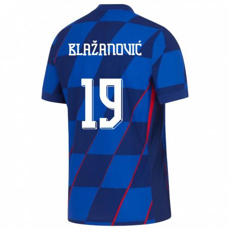 Kandiny Enfant Maillot Croatie Antonio Blazanovic #19 Bleu Tenues Extérieur 24-26 T-Shirt