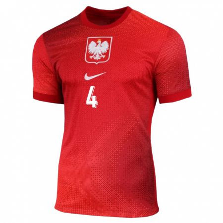 Kandiny Enfant Maillot Pologne Michal Skoras #4 Rouge Tenues Extérieur 24-26 T-Shirt