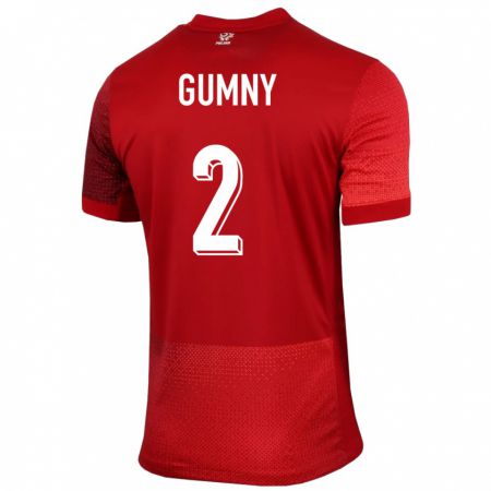 Kandiny Enfant Maillot Pologne Robert Gumny #2 Rouge Tenues Extérieur 24-26 T-Shirt