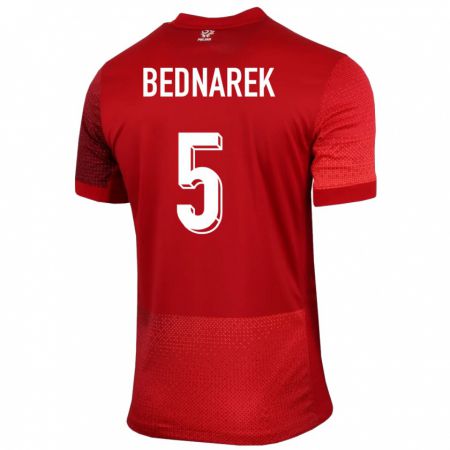 Kandiny Enfant Maillot Pologne Jan Bednarek #5 Rouge Tenues Extérieur 24-26 T-Shirt