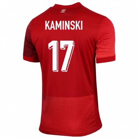 Kandiny Enfant Maillot Pologne Jakub Kaminski #17 Rouge Tenues Extérieur 24-26 T-Shirt