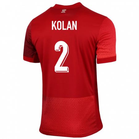 Kandiny Enfant Maillot Pologne Jakub Kolan #2 Rouge Tenues Extérieur 24-26 T-Shirt