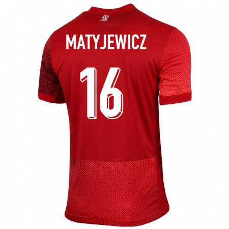 Kandiny Enfant Maillot Pologne Wiktor Matyjewicz #16 Rouge Tenues Extérieur 24-26 T-Shirt