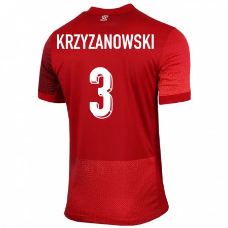 Kandiny Enfant Maillot Pologne Jakub Krzyzanowski #3 Rouge Tenues Extérieur 24-26 T-Shirt