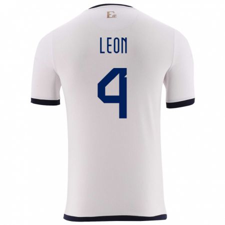 Kandiny Enfant Maillot Équateur Fernando Leon #4 Blanc Tenues Extérieur 24-26 T-Shirt