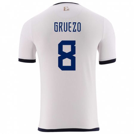 Kandiny Enfant Maillot Équateur Carlos Gruezo #8 Blanc Tenues Extérieur 24-26 T-Shirt