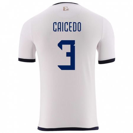 Kandiny Enfant Maillot Équateur Jessy Caicedo #3 Blanc Tenues Extérieur 24-26 T-Shirt