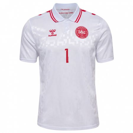 Kandiny Enfant Maillot Danemark Filip Jørgensen #1 Blanc Tenues Extérieur 24-26 T-Shirt