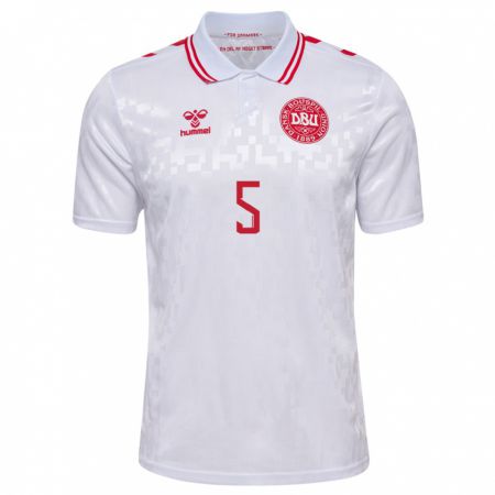 Kandiny Enfant Maillot Danemark Simone Boye Sorensen #5 Blanc Tenues Extérieur 24-26 T-Shirt