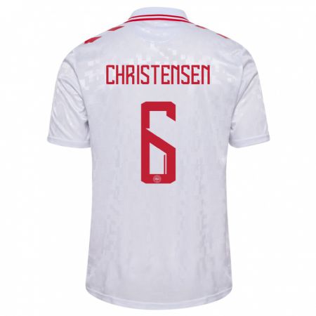 Kandiny Enfant Maillot Danemark Andreas Christensen #6 Blanc Tenues Extérieur 24-26 T-Shirt