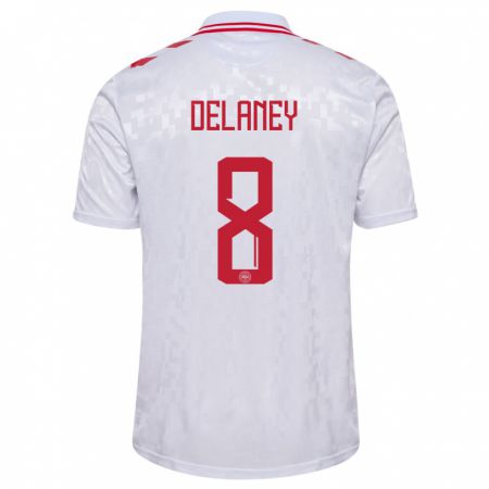 Kandiny Enfant Maillot Danemark Thomas Delaney #8 Blanc Tenues Extérieur 24-26 T-Shirt