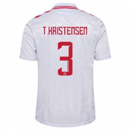 Kandiny Enfant Maillot Danemark Thomas Kristensen #3 Blanc Tenues Extérieur 24-26 T-Shirt