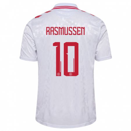 Kandiny Enfant Maillot Danemark Christian Rasmussen #10 Blanc Tenues Extérieur 24-26 T-Shirt