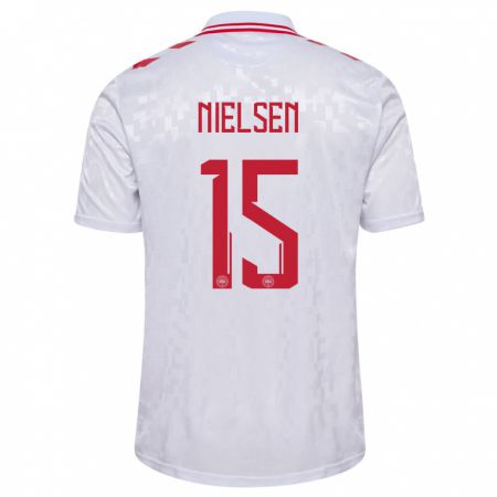 Kandiny Enfant Maillot Danemark Villads Nielsen #15 Blanc Tenues Extérieur 24-26 T-Shirt