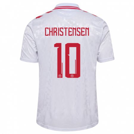 Kandiny Enfant Maillot Danemark Gustav Christensen #10 Blanc Tenues Extérieur 24-26 T-Shirt