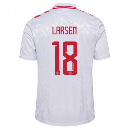 Kandiny Enfant Maillot Danemark Lukas Larsen #18 Blanc Tenues Extérieur 24-26 T-Shirt