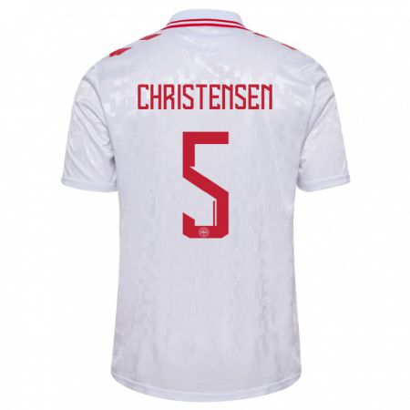 Kandiny Enfant Maillot Danemark Aske Christensen #5 Blanc Tenues Extérieur 24-26 T-Shirt