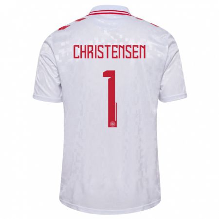 Kandiny Enfant Maillot Danemark Lene Christensen #1 Blanc Tenues Extérieur 24-26 T-Shirt