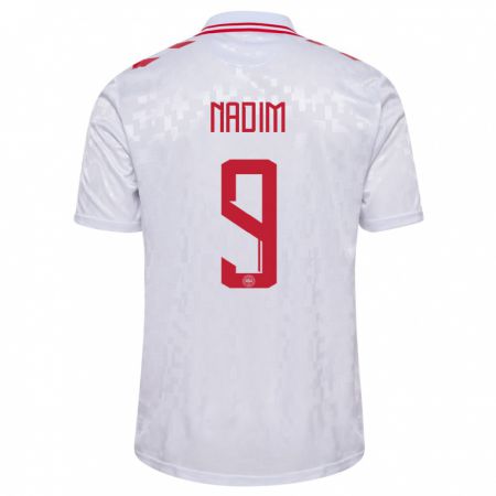 Kandiny Enfant Maillot Danemark Nadia Nadim #9 Blanc Tenues Extérieur 24-26 T-Shirt