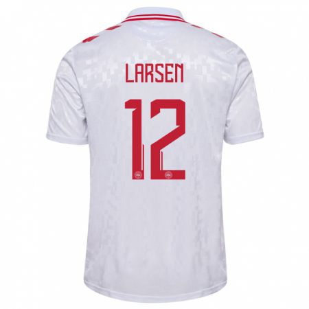 Kandiny Enfant Maillot Danemark Stine Larsen #12 Blanc Tenues Extérieur 24-26 T-Shirt