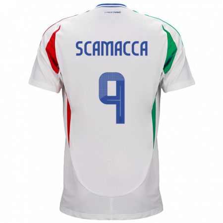 Kandiny Enfant Maillot Italie Gianluca Scamacca #9 Blanc Tenues Extérieur 24-26 T-Shirt