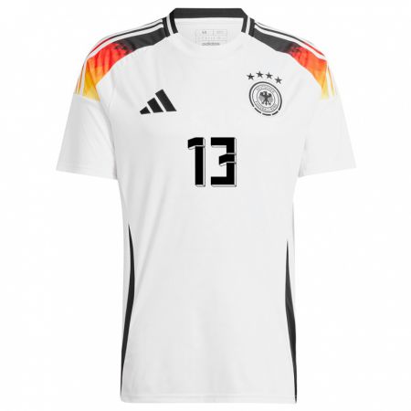 Kandiny Homme Maillot Allemagne Thomas Muller #13 Blanc Tenues Domicile 24-26 T-Shirt