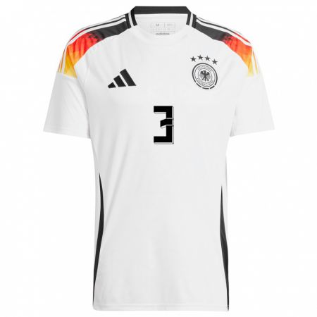 Kandiny Homme Maillot Allemagne Noah Katterbach #3 Blanc Tenues Domicile 24-26 T-Shirt