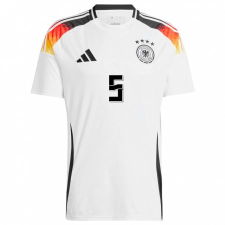 Kandiny Homme Maillot Allemagne Nnamdi Collins #5 Blanc Tenues Domicile 24-26 T-Shirt