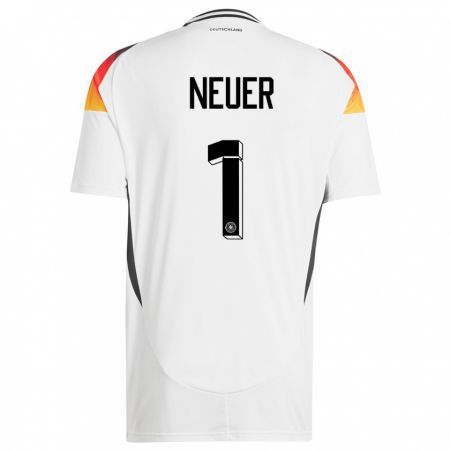 Kandiny Homme Maillot Allemagne Manuel Neuer #1 Blanc Tenues Domicile 24-26 T-Shirt
