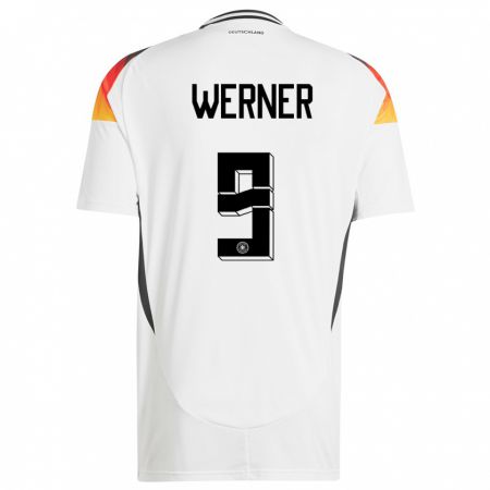 Kandiny Homme Maillot Allemagne Timo Werner #9 Blanc Tenues Domicile 24-26 T-Shirt