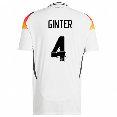 Kandiny Homme Maillot Allemagne Matthias Ginter #4 Blanc Tenues Domicile 24-26 T-Shirt